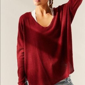 Urban Outfitters Burgundy Cozy Thermal V-neck Top